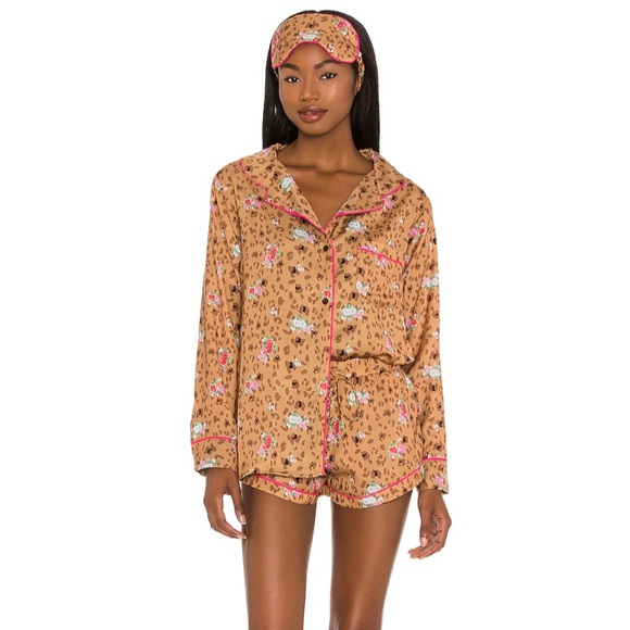 revolve Other - REVOLVE Plush Silky Floral Cheetah Pajama Set in Brown Multi